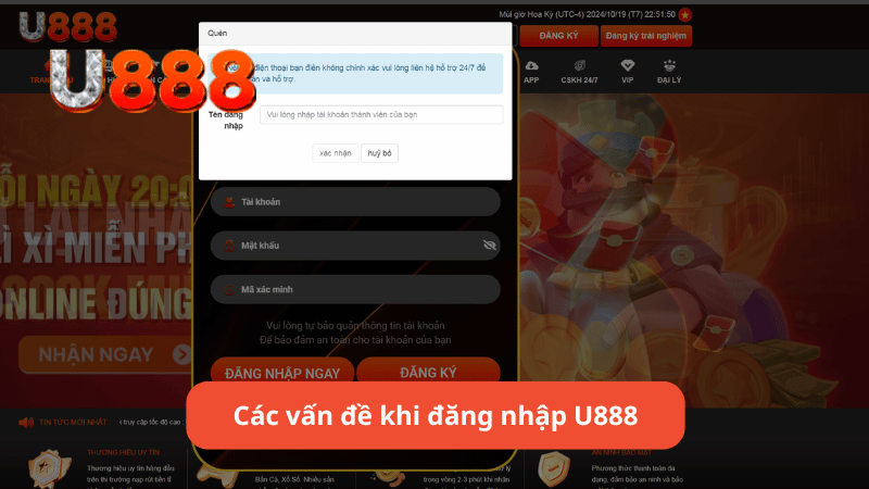 Các vấn đề khi đăng nhập U888
