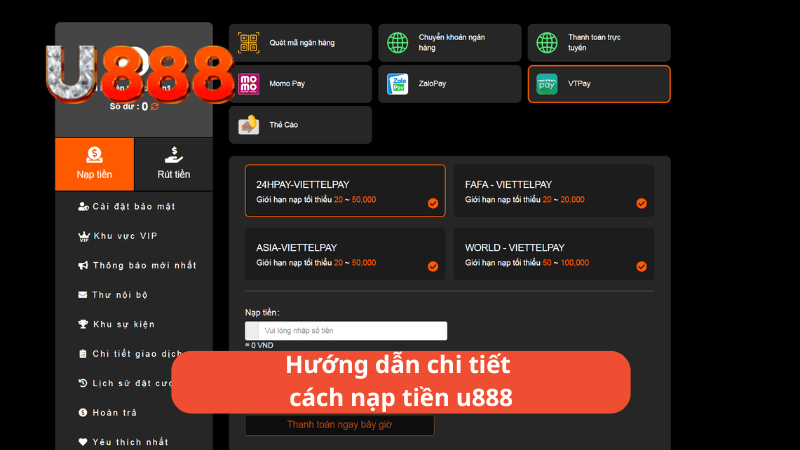 Hướng dẫn chi tiết cách nạp tiền u888