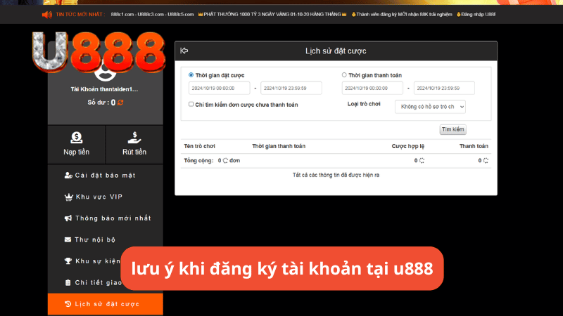 Những lưu ý khi đăng ký tài khoản tại u888